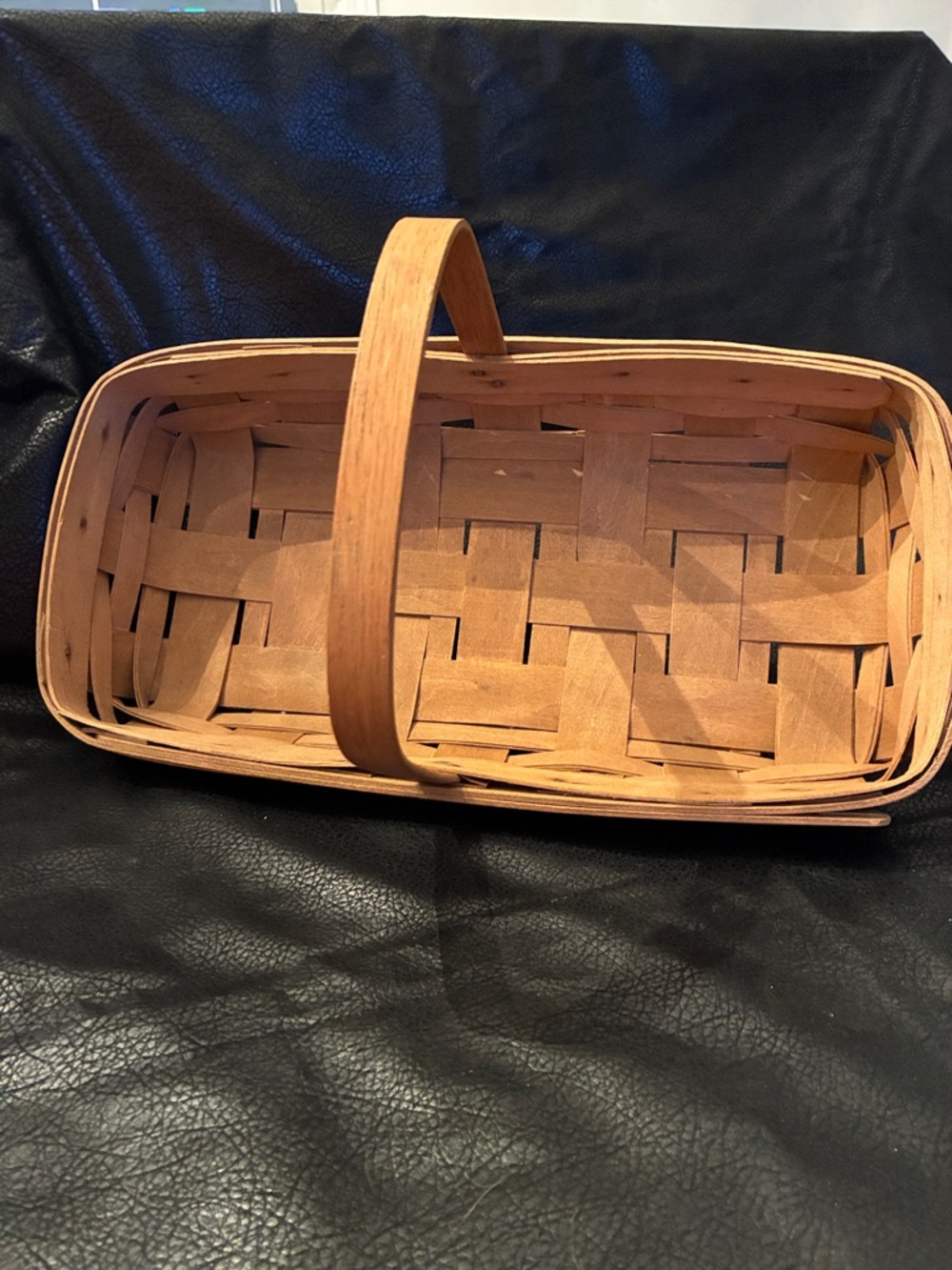Woven Wooden Longaberger Basket with Single Handle - Natural Brown